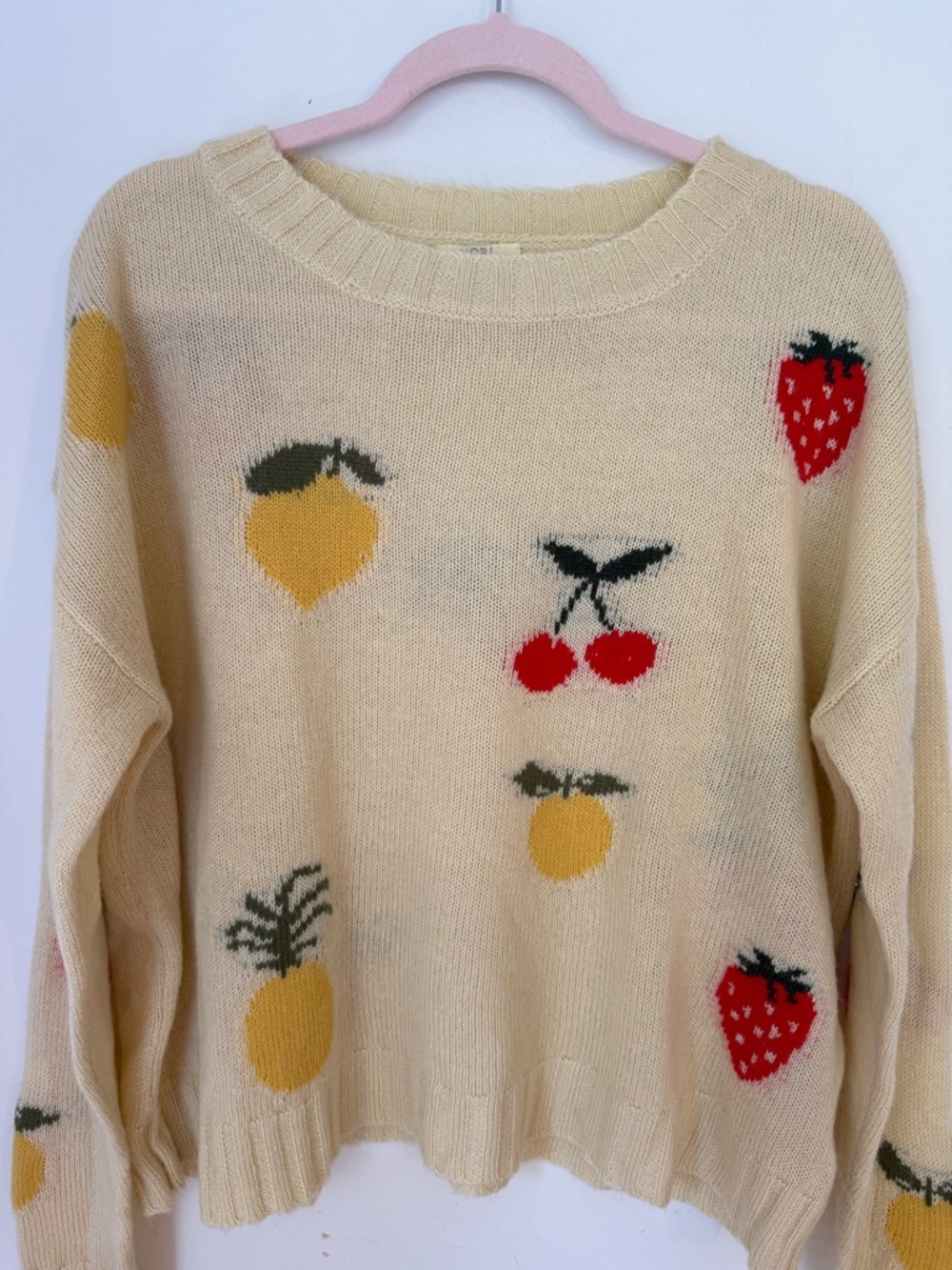 Kori America Fruit Print Cream Knit Sweater Size M